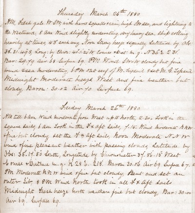 25 and 26 March 1880 journal entry